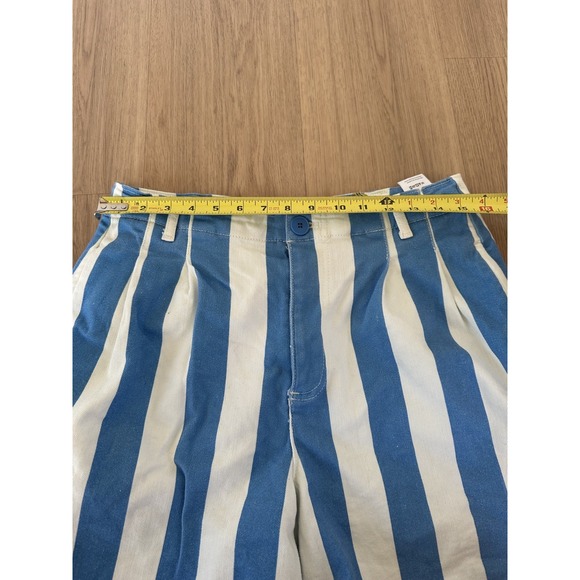 Anthropologie Maeve Parasol Stripe Dad Shorts Blue High Rise Pleated Denim 4 - Picture 6 of 8
